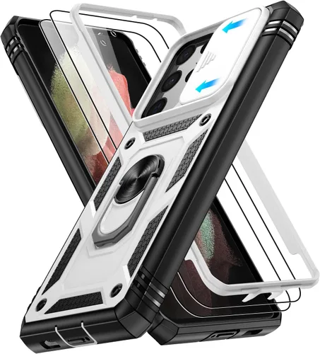 Vista 259 de Gritup Funda para Google Pixel 6 con cubierta deslizante para cámara y protector de pantalla (2 unidades), soporte de anillo giratorio 360°, funda