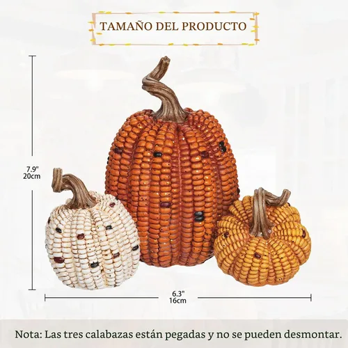 Vista 2 de Briful - Racimo de calabaza de maíz de resina, decoración de otoño de una Calabaza adjunta 3 en 1