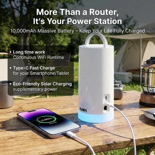 Vista 10 de KuWFi Punto de acceso portátil de 4G LTE Cat6 WiFi, luz que acampa, batería