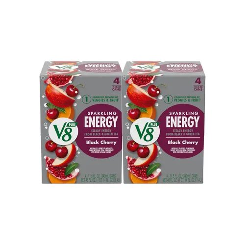 Vista 14 de V8 +ENERGY Bebida Energética de Cereza Negra, lata de 11.5 fl oz (paquete de 4)