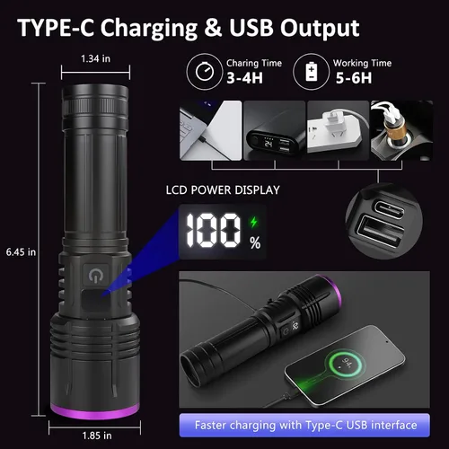 Vista 4 de LUXNOVAQ Linterna de luz negra recargable de la linterna ULTRAVIOLETA 365nm