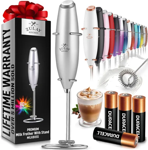 Vista 402 de Zulay Milk Boss Espumador de leche potente manual, hace espuma para latte, batidor para mezclar bebidas, café, miniespumador para capuchino, frappé