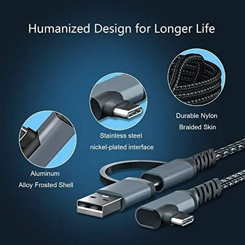 Vista 3 de Cable de enlace trenzado USB C a USB CA 2 en 1 tipo C USB 3.2 Gen1, cable de transferencia de datos de alta velocidad y cable de carga rápida