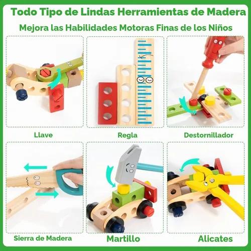 Vista 9 de Kit de herramientas de madera para niños, juego de herramientas Montessori