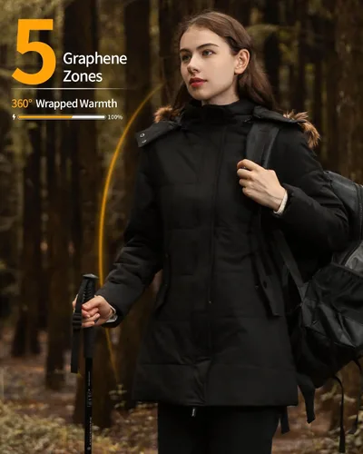 Vista 4 de Graphene Heated Jacket for Women with Battery PackDetachable HoodSlim Fit