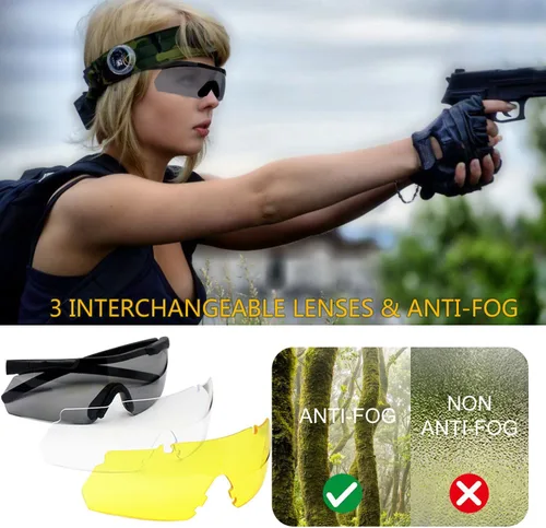 Vista 4 de SPOSUNE Anteojos de disparo para hombre con funda, resistentes a los impactos con 3 lentes, gafas de seguridad antivaho para hombres y mujeres