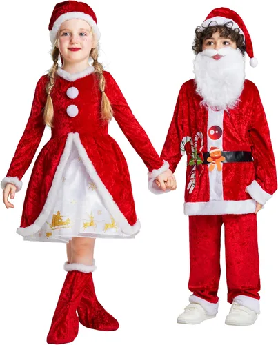 Vista 5 de IKALI Kids Holiday Santa Claus Costume Christmas Dress Holiday Party Dress-up Outfit for Boys Girls Children