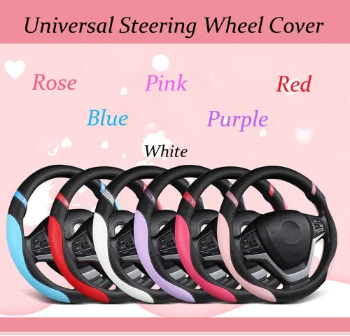Vista 5 de Funda universal de cuero para volante para mujer, funda de volante para automóvil de 15 pulgadas (azul)