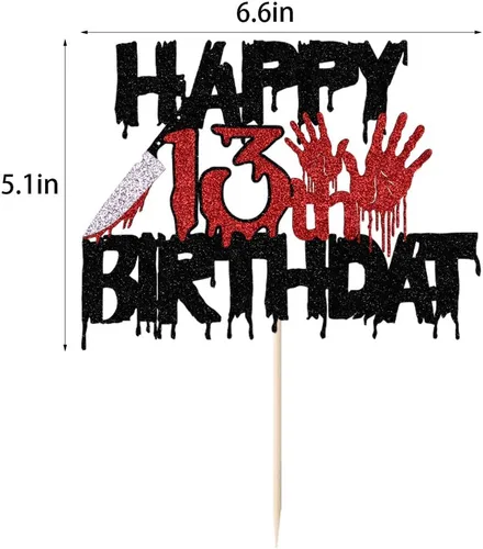 Vista 3 de Killer Happy 13th Birthday - Decoración para tartas con temática de terror de Halloween para fiesta de cumpleaños número 13, con temática de terror