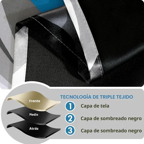 Vista 6 de weesire - Cortinas opacas azules y grises modernas con rayas decorativas, 100% bloqueo de luz, oscurecimiento con ojales, cortina azul para sala