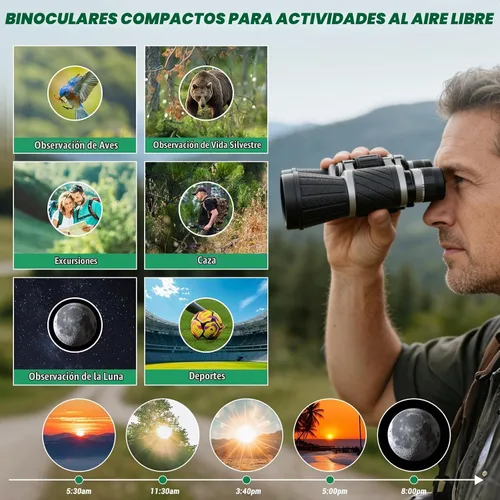 Vista 6 de Prismáticos 10x50 con ajuste de ocular independiente para exteriores Waterproof Compact Binoculars, with Low Light Vision for Bird Watching
