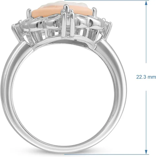 Vista 4 de Jewelili Anillo camafeo rosa en plata de ley con zafiro blanco redondo, Metal, Cameo