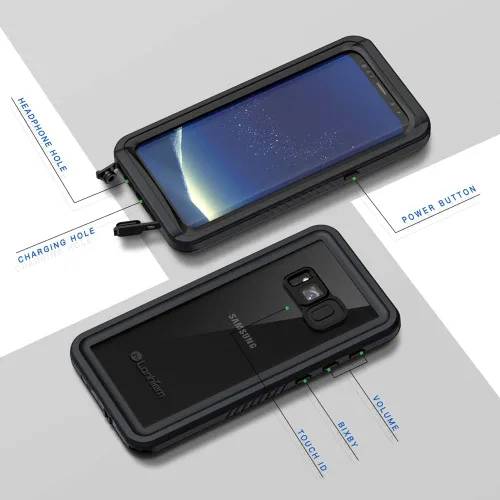 Vista 5 de Lanhiem Funda para Samsung Galaxy S8, IP68 impermeable a prueba de polvo con protector de pantalla integrado, resistente a prueba de golpes