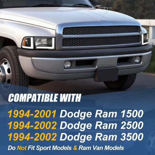 Vista 6 de Auto Dynasty Conjunto de Faros LED DRL Compatible con Dodge Ram 1500 2500 3500 de 1994-2002, 4 Piezas Faros Halógenos de Repuesto con Doble Luz