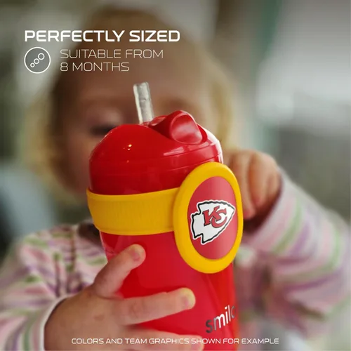 Vista 8 de Smilo Vaso con popote de Arizona Cardinals con licencia oficial de la NFL, para bebés y niños pequeños, con popote de silicona ponderado y capacidad