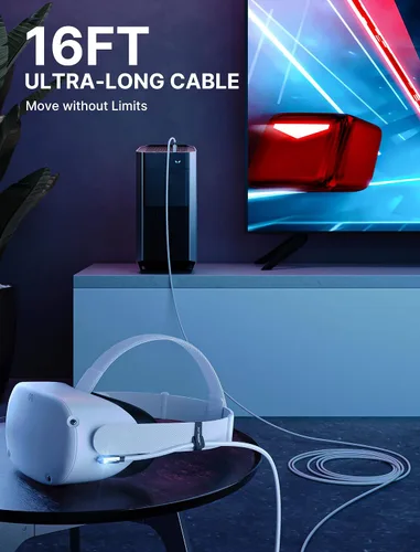 Vista 5 de JSAUX Cable de enlace de 16 pies compatible con accesorios MetaOculus Quest 2ProPico 4 y PCSteam VR, USB 3.0 de alta velocidad de transferencia