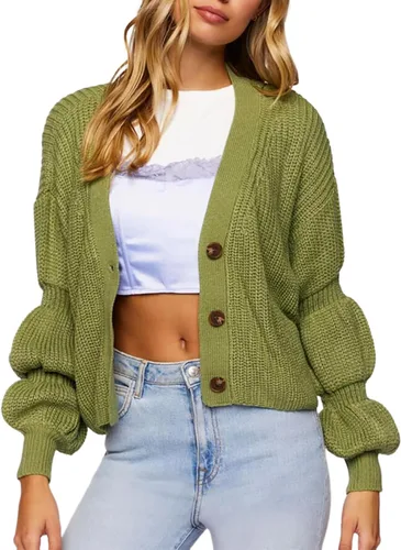 Vista 3 de Dokotoo Cárdigan de punto para mujer, otoño e invierno, manga farol, suéteres de punto