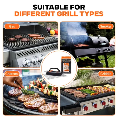 Vista 7 de Proud Grill Q-Swiper - Juego de limpiador de parrilla para barbacoa, 1 cepillo de parrilla con raspador y 25 toallitas de limpieza para parrilla