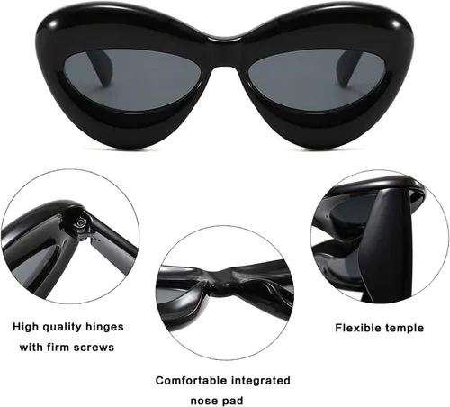 Vista 6 de Gafas de sol infladas de gran tamaño, montura gruesa, gafas de sol para mujeres y hombres, accesorios de disfraz futurista de moda Y2K