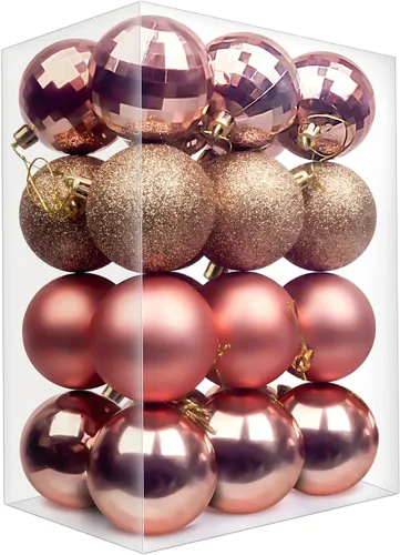 Vista 16 de Emopeak - Juego de 24 esferas navideñas, ornamentos irrompibles, 4 estilos, decoración colgante para árbol de Navidad, boda o fiesta