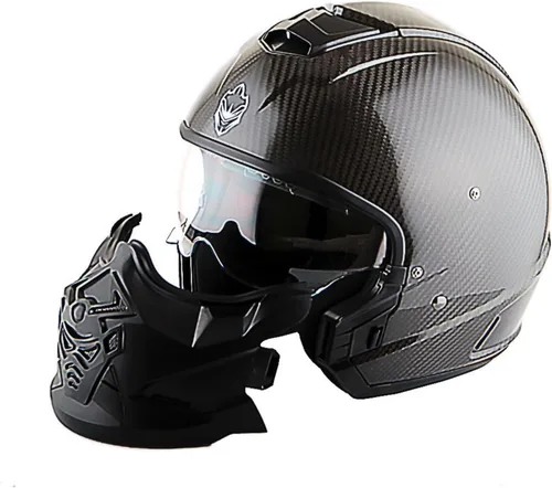 Vista 3 de Martian Genuine Real Carbon Fiber Motorcycle Full Face Helmet HB-B2 Open Face Glossy Carbon Black, DOT Approved
