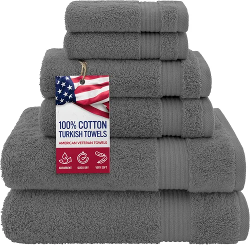 Vista 9 de Juego de toallas American Veteran Towel, de lujo, 6 piezas de algodón 100 % turco para máxima suavidad y absorción, para hotel y spa