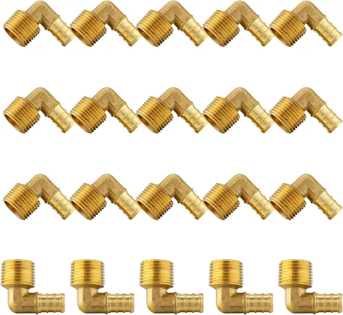 Vista 19 de Paquete de 5 accesorios PEX, adaptador de codo NPT roscado macho Pex de 1/2 pulgadas x 3/4 pulgadas, accesorios de engarce de latón, para tubería
