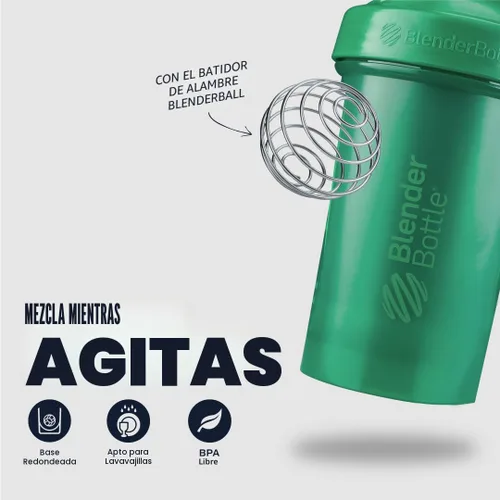 Vista 3 de BlenderBottle Classic V2 Botella mezcladora perfecta para batidos de proteínas y preentrenamiento, 28 onzas, color verde esmeralda