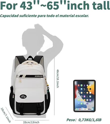 Vista 4 de Mochila Kawaii con bonitos accesorios, protección para la columna vertebral, antiladrón, bonita bolsa de libro estética, Verde (Mint Green), Kawaii