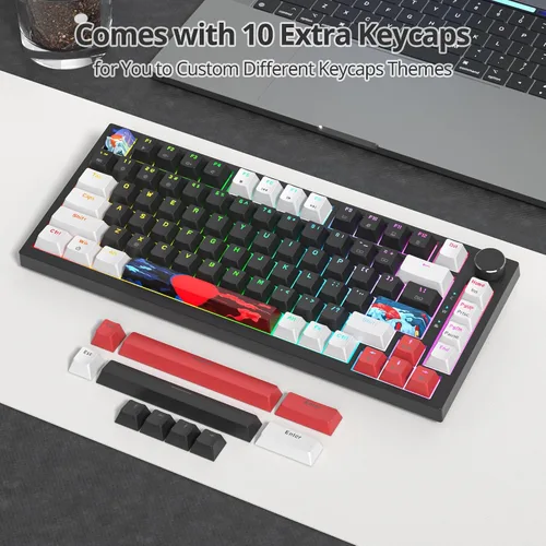 Vista 6 de Junta de teclado 75 % montada con almohadillas absorbentes de sonido, teclado mecánico RGB compacto de 82 teclas con cable para juegos, enchufe
