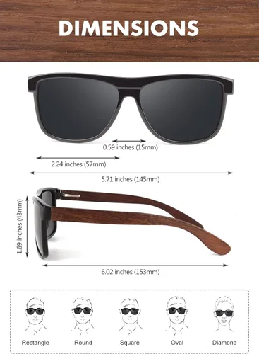 Vista 5 de GQUEEN Gafas de sol polarizadas de madera retro para hombre y mujer, protección UV400