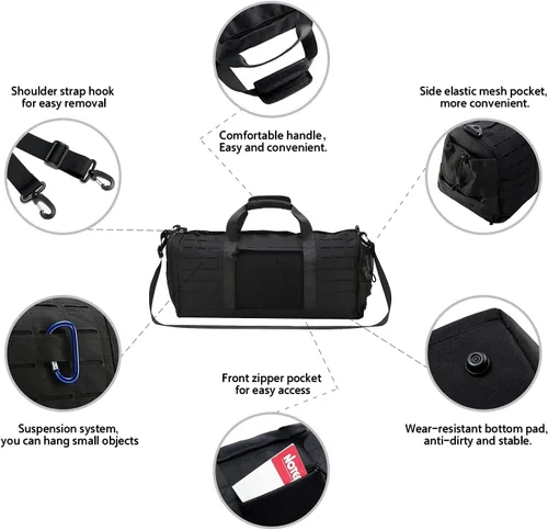 Vista 6 de Bolsa de lona táctica militar de 40 L, bolsa de gimnasio, bolsa deportiva de viaje, entrenamiento de fitness, lona impermeable con compartimento
