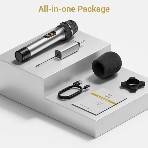 Vista 9 de Micrófono inalámbrico TONOR, sistema de micrófono de mano inalámbrico de metal UHF con receptor recargable, para karaoke, canto, fiesta, boda, DJ