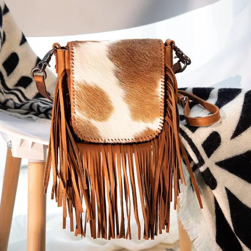 Vista 4 de Montana West Bolso bandolera occidental de cuero genuino con flecos para mujer
