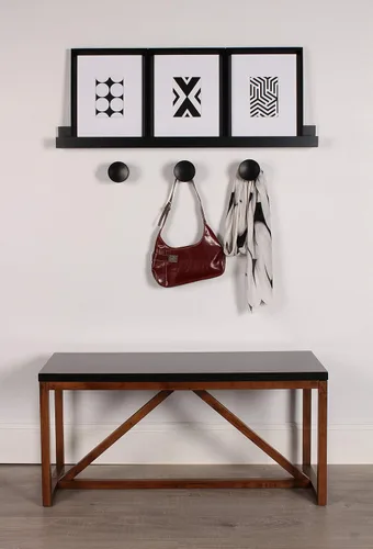 Vista 2 de Kate and Laurel Levie estante flotante de madera para pared con soporte para marcos de fotos, negro