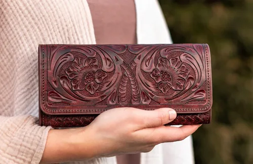 Vista 2 de Mauzari Sydney Genuine Leather Women's Wallet Tooled Floral Design