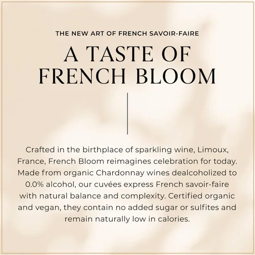 Vista 7 de French Bloom Set Duo (1 Botella Le Blanc, 1 Botella Le Rosé) Vino Espumoso Libre de Alcohol 0.0%, 750ml - Certificado Orgánico, Vegano, Bajo