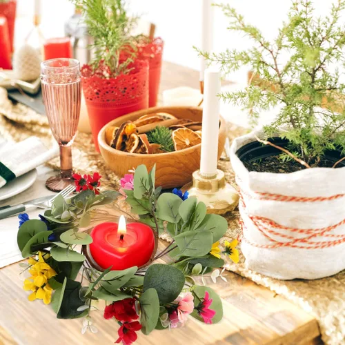 Vista 9 de Zerodeko Corona de eucalipto, anillo de vela, centros de mesa de boda para mesas, coronas de velas para decoraciones de Pascua, decoración del hogar