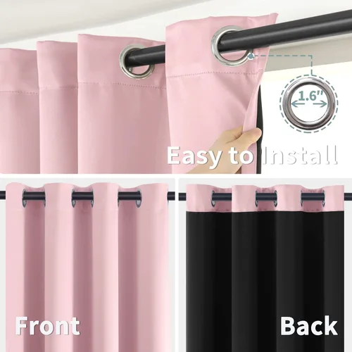 Vista 6 de BGment Cortinas 100% opacas para dormitorio de bebé, 63 pulgadas de largo, 2 paneles de cortinas de ventana con aislamiento térmico y ojales