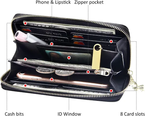 Vista 3 de FEITH & FELLY - Cartera con bloqueo RFID para mujer, de cuero grabado en relieve, talla única