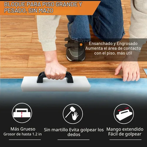 Vista 2 de Bloque de Golpeo para Suelos de Servicio Pesado - Adecuado para Laminado, Vinilo, Madera Dura y Madera Diseñada - Mango Incluido, Sin Martillo