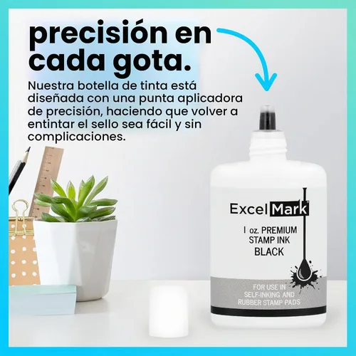 Vista 2 de ExcelMark Premium - Tinta de recambio para sellos autoentintados - 1 onza (Negro)