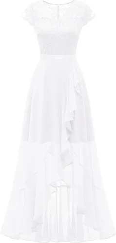 Vista 5 de Daisyaner Vestido largo formal de encaje floral para mujer, con cuello en V, vestido elegante para fiesta de noche, vestido de graduación