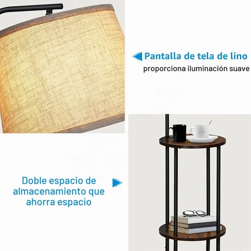 Vista 5 de DEWENWILS Lámpara de pie con mesa adjunta, mesita de noche estrecha de estilo granja, mesa auxiliar lateral de madera, lámpara de lectura ajustable