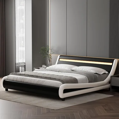 Vista 8 de TTVIEW Base de cama LED de perfil bajo de tamaño matrimonial con cabecera ajustable, moderna plataforma tapizada con soporte de listones de madera