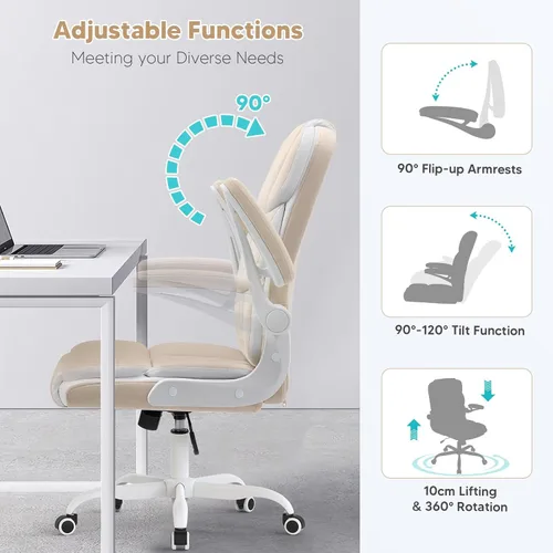 Vista 7 de SEATZONE Silla de escritorio de oficina cómoda con reposabrazos abatibles, cómoda silla de escritorio ejecutiva de terciopelo con respaldo medio