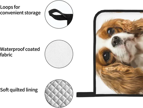 Vista 6 de Cavalier King Charles Spaniel - Juego de 4 manoplas para horno y ollas para perros, resistentes al calor, con capa interior de algodón