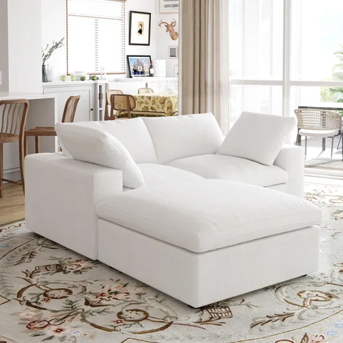 Vista 11 de Sofá modular Cloud de 79 pulgadas, sofá biplaza modular convertible con otomana de almacenamiento, sofá de tela de lino y algodón para sala