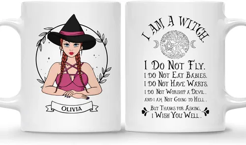 Vista 15 de Gossby Taza de café de bruja personalizada, regalo personalizado de Halloween para mujeres, hermana, mejor amiga, mamá, abuela con diseño, nombre