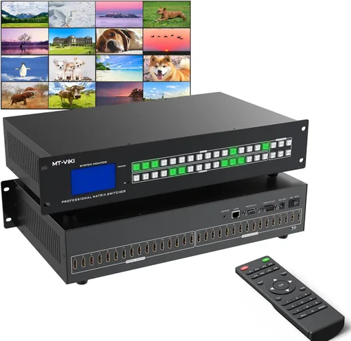 Vista 10 de MT-VIKI Interruptor de matriz HDMI 4K 4x4 con extracción de audio+Web GUI+ remoto, conmutador y divisor de montaje en rack, 4K @30Hz, EDID, RS232